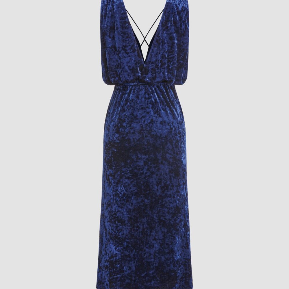 VELVET V-NECK SLEEVELESS MAXI DRESS - DARK NAVY